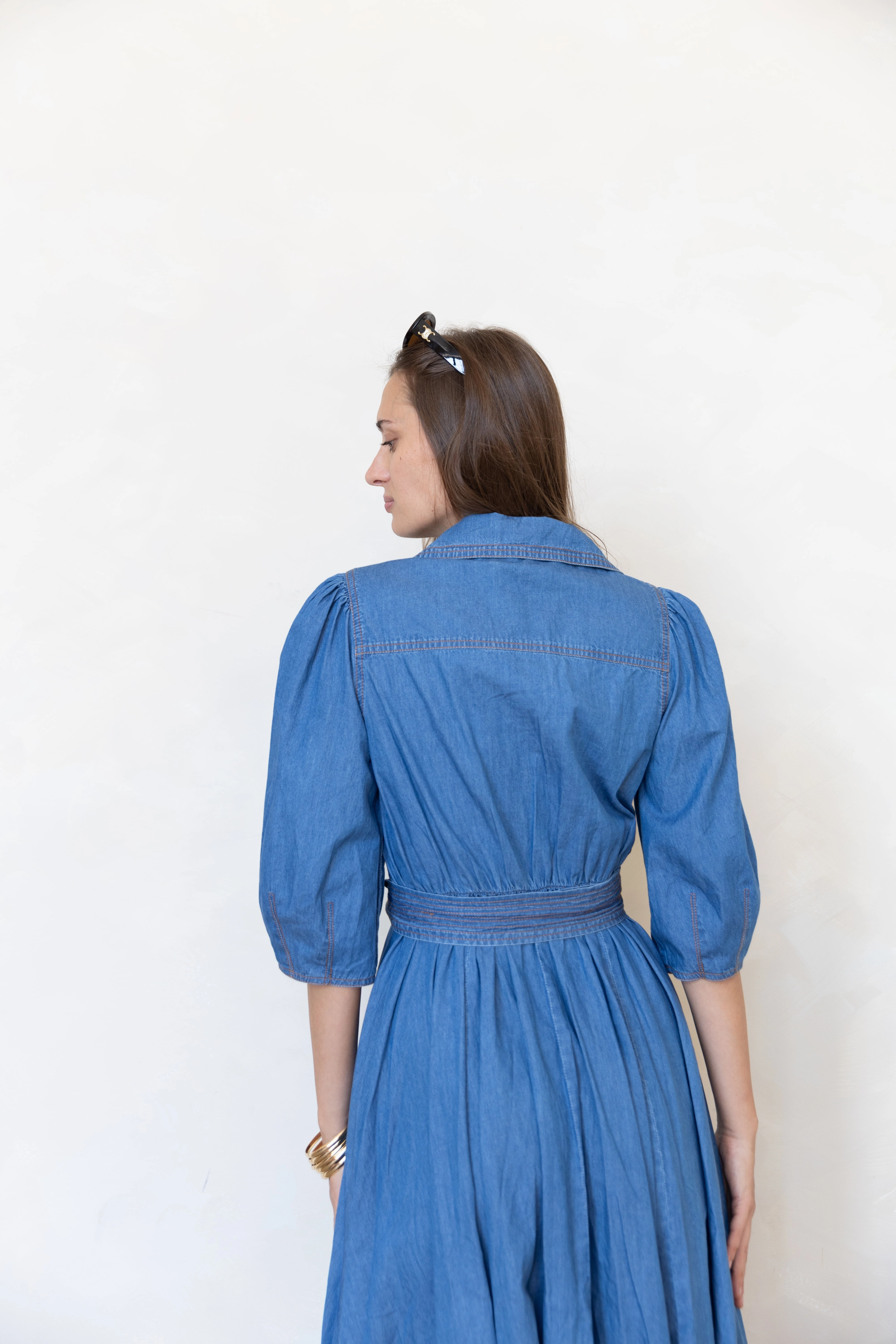 Wrap Denim Dress Sporty Look Pose Sweet