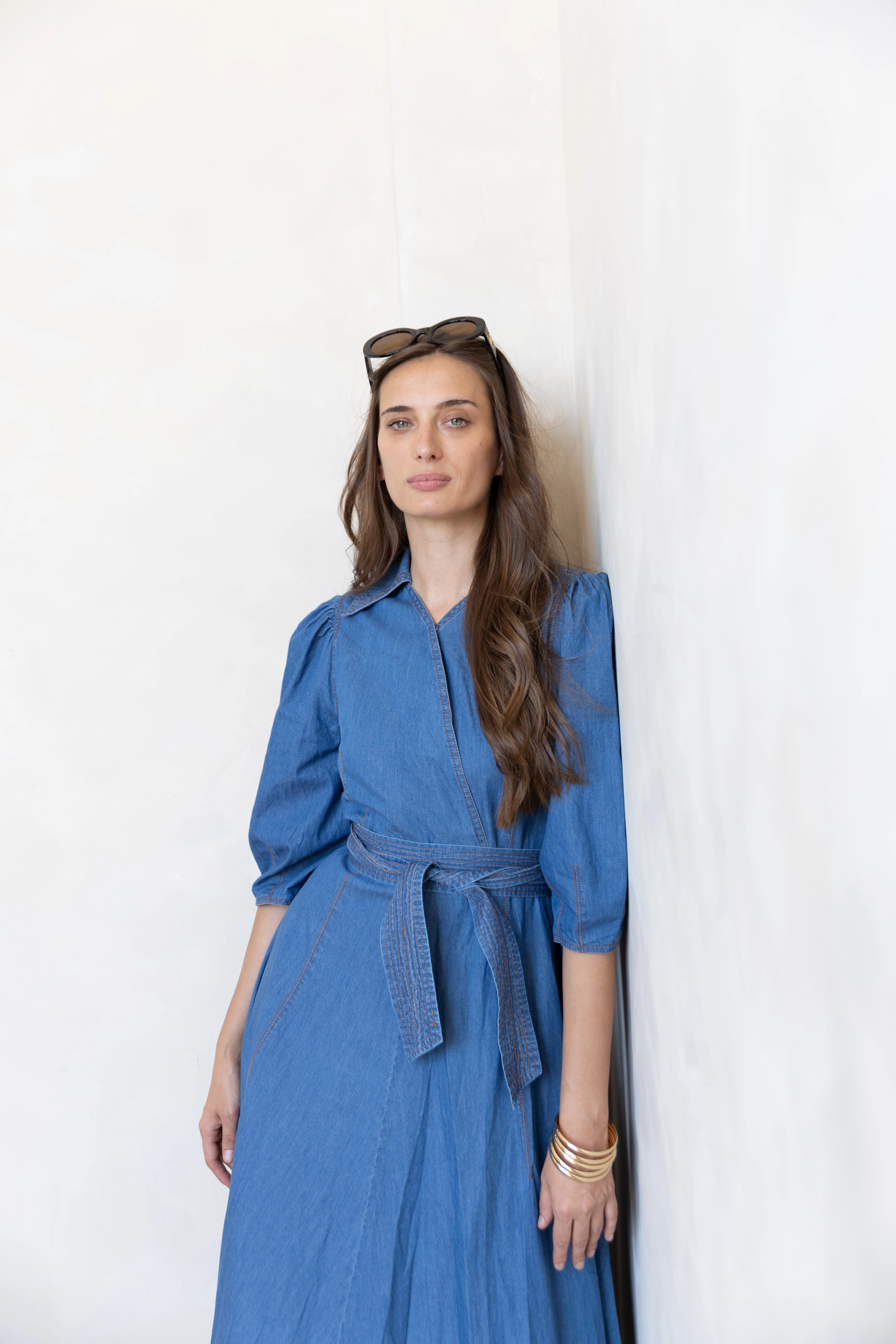 Flattering Look Lightweight-Comfort Wrap Denim Dress