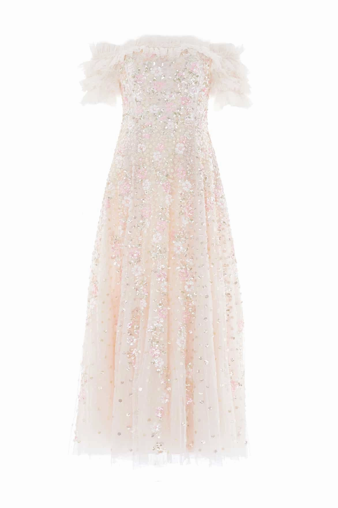 Playful and flirty dress Fall Mood Confetti Ruffle Off-Shoulder Ankle Gown