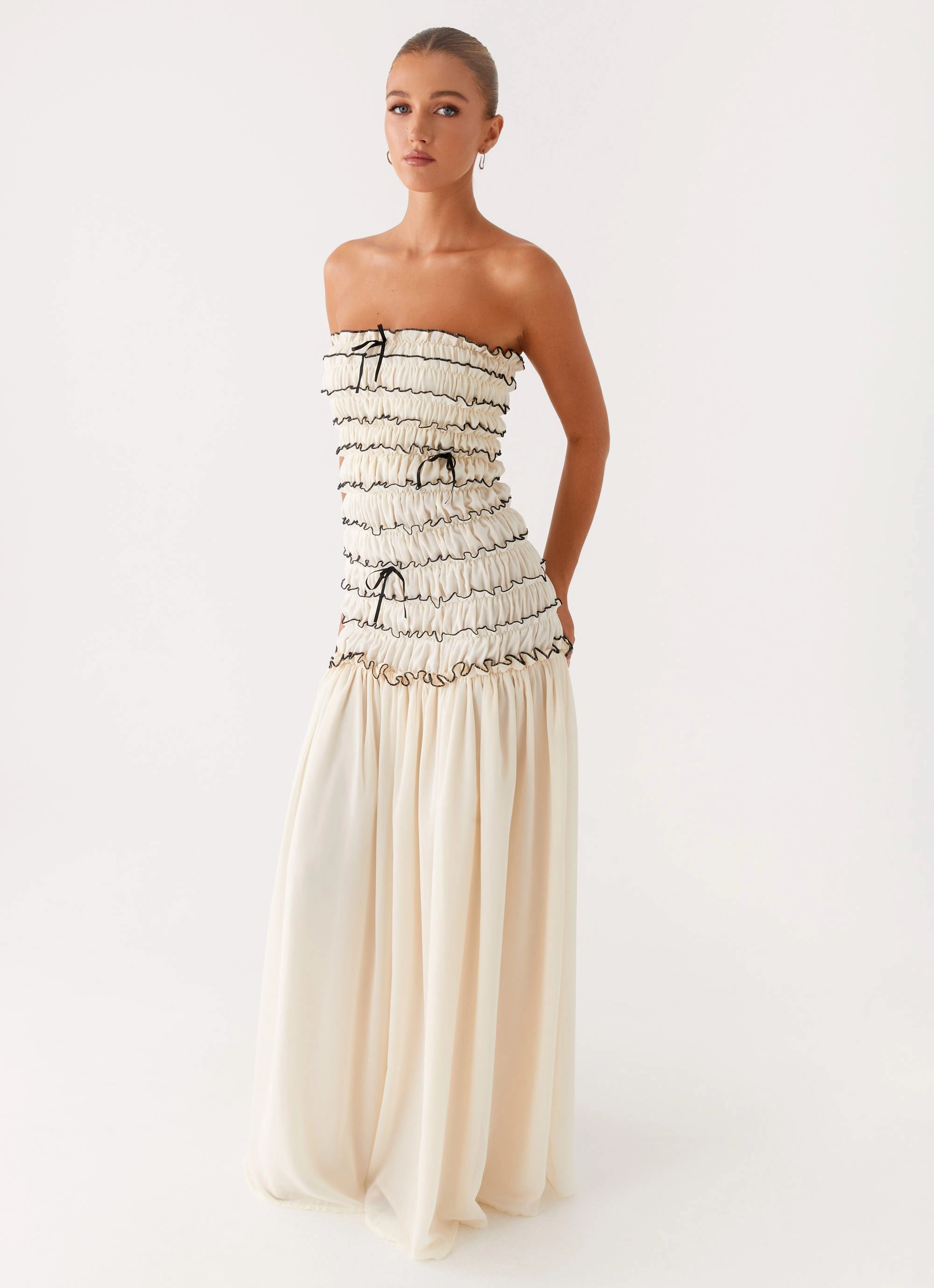 Stylish Waistband Fit Polite Tone Zariah Maxi Dress - Ivory