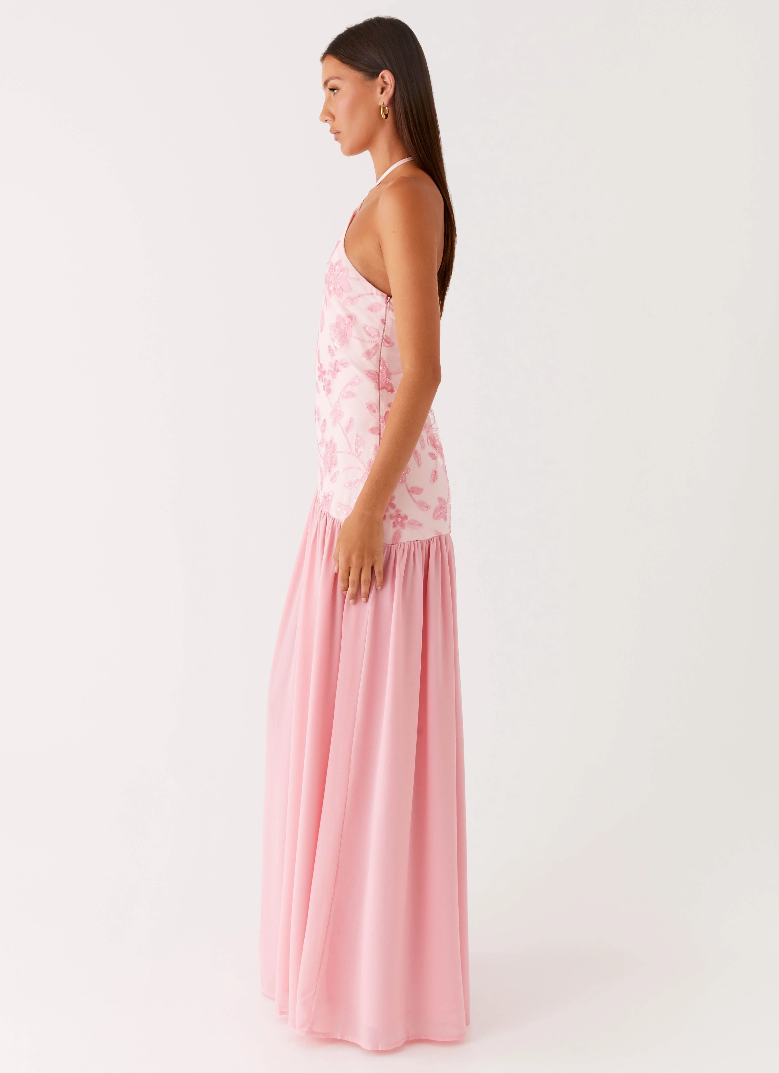 Vibrant color Layering Piece Janelle Beaded Maxi Dress - Pink
