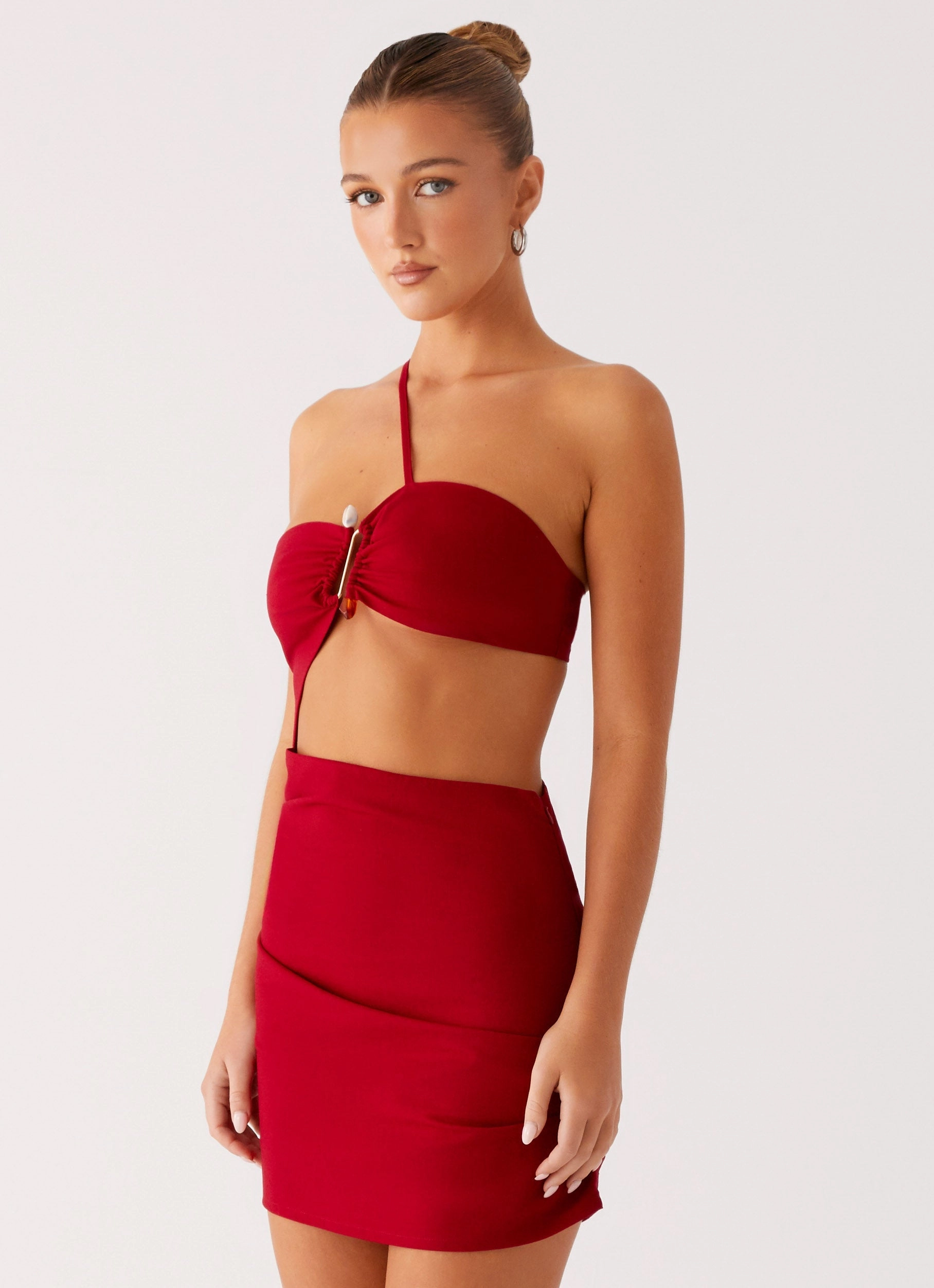 Gossip Mini Dress - Red Timeless Waistband Fit High Waist