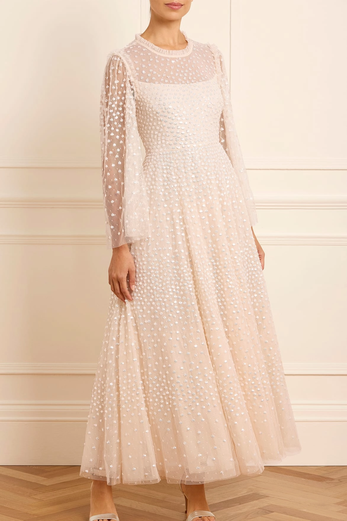 Color-Blocked Scatter Dot Round Neck Ankle Gown