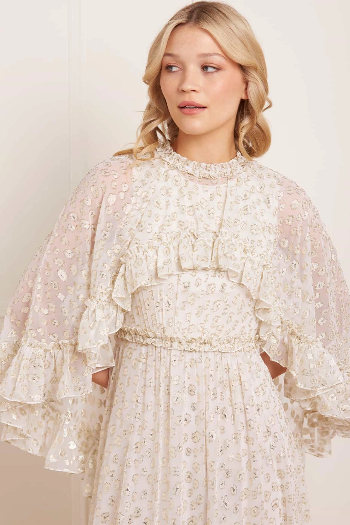 Harper Lurex Cape Ankle Gown Daywear Mood Bright Accent