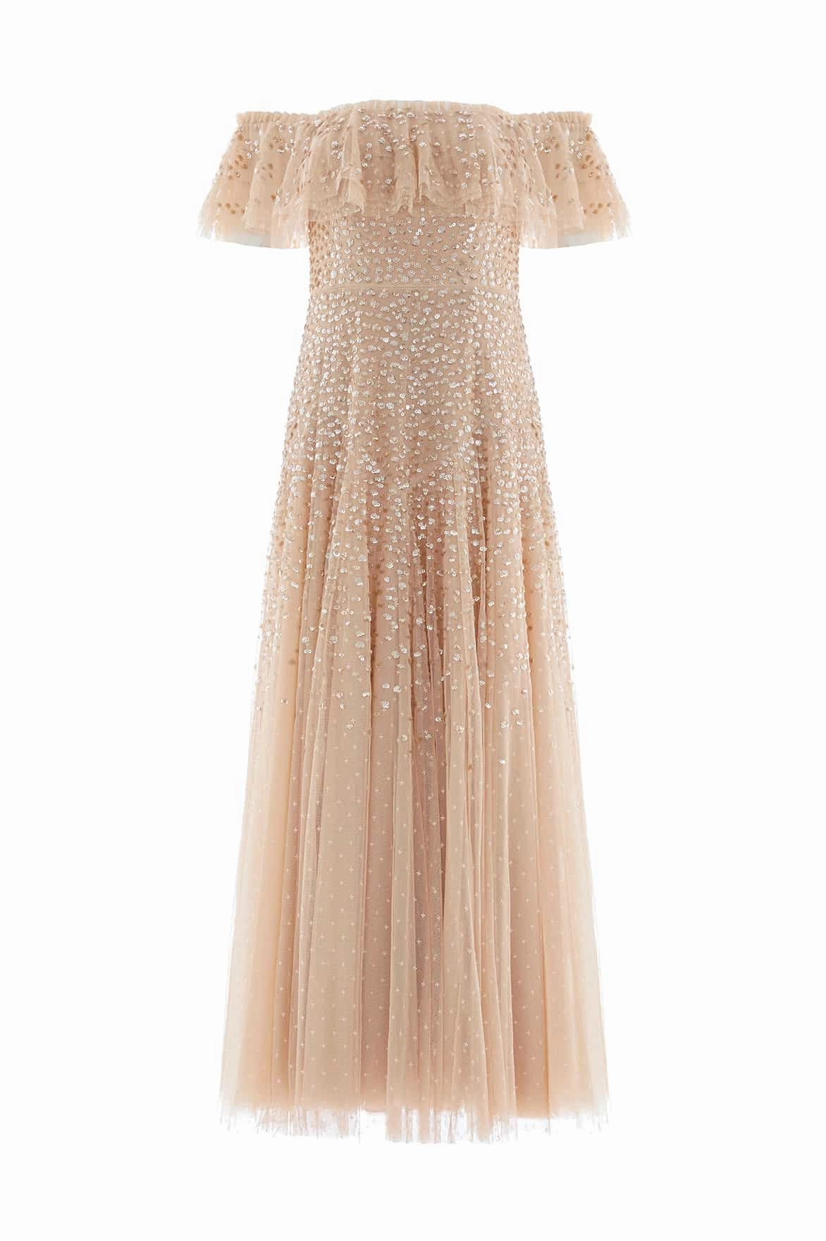 Dappled Sequin Off-Shoulder Ankle Gown Spring Mood Simple Ease