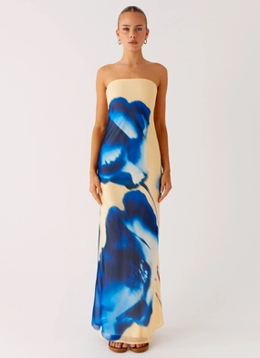 So You Say Strapless Maxi Dress - Heirloom Floral Grass Soft