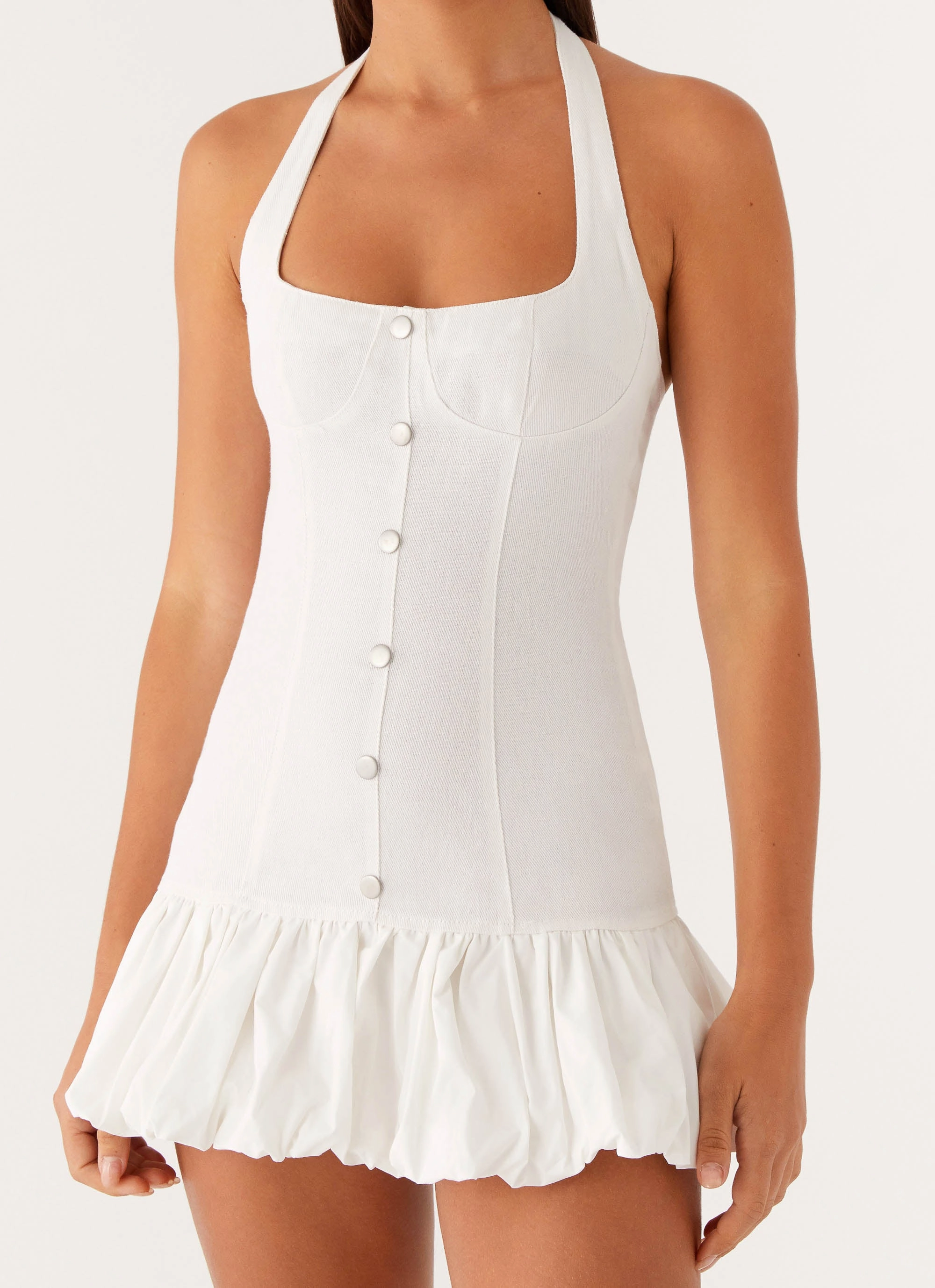 Georgina Denim Mini Dress - White Youthful Feel