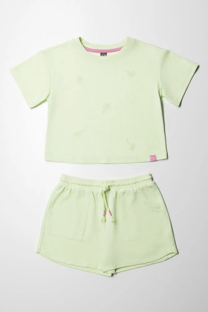 Fleece Shorts Set Light Green