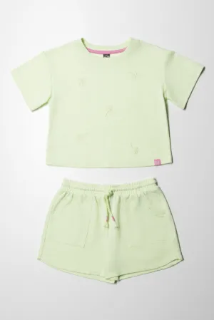 Fleece Shorts Set Light Green