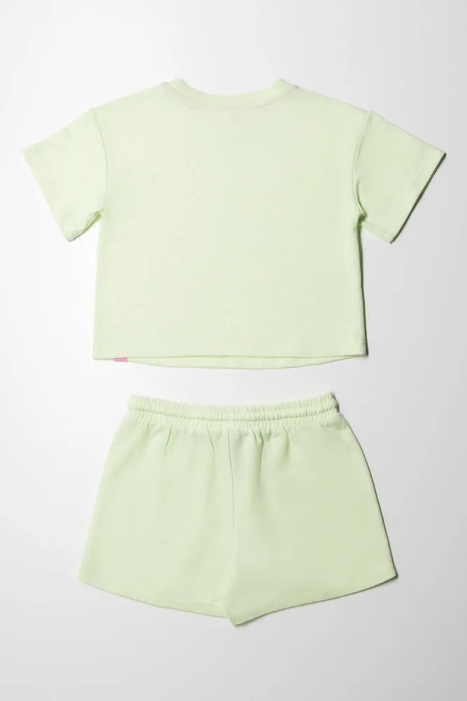 Fleece Shorts Set Light Green