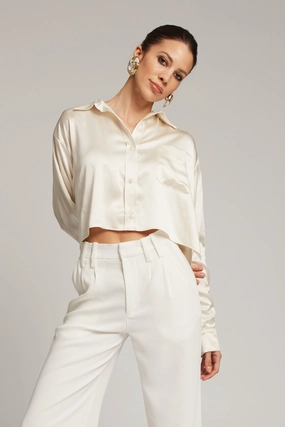 SnagProof Ivory Silk Cropped Button Down