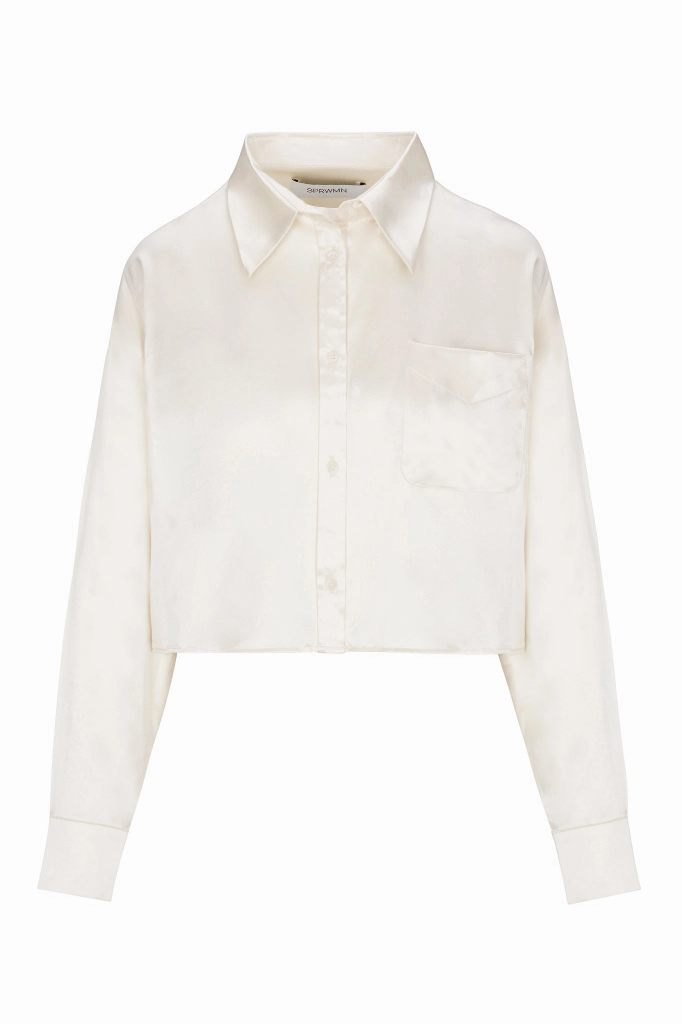 Hidden Storage Pockets Ivory Silk Cropped Button Down