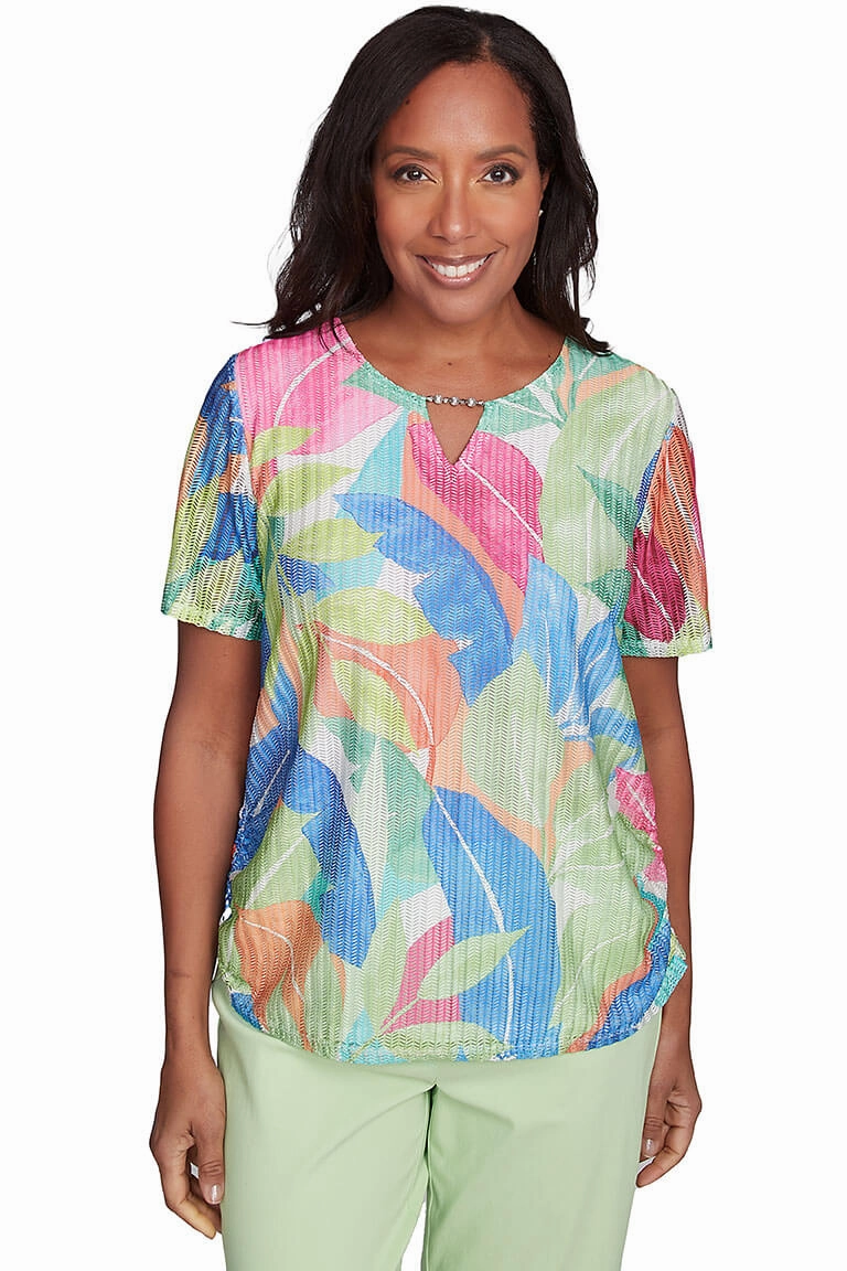 Grid Back Panel Petite Parrot Cay Tropical Mesh Top