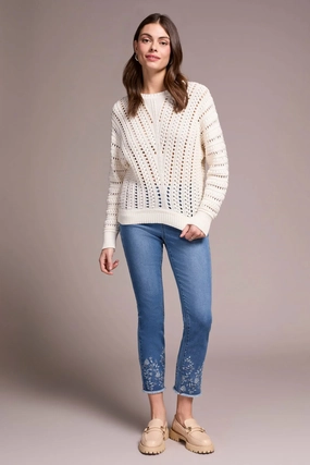 Tribal Textured Special Wash Crew Neck Sweater in Eggshell Compact Thermal Insulation