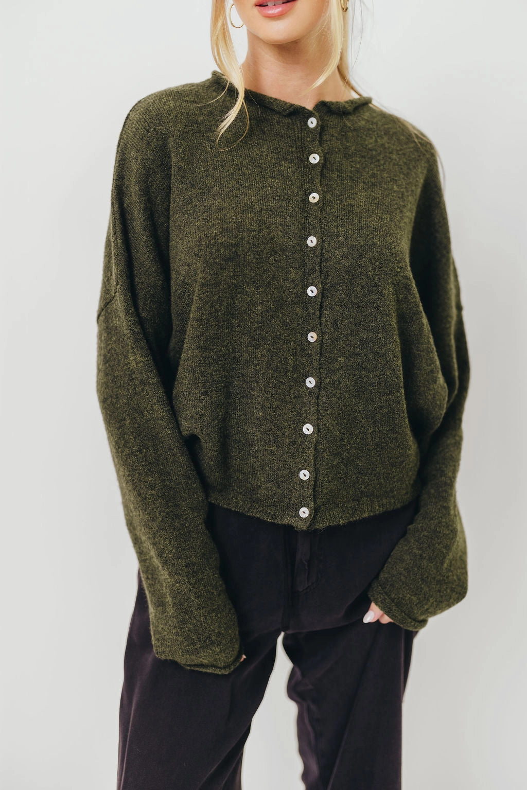 Piper Cardigan Top in Hunter Green Flexible Knit ErgonomicShape