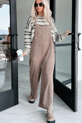 Playful Impression Soft Corduroy Overall Jumpsuit (Mocha) UPFProtection Basic Dress