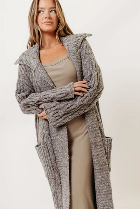 Sandra Cable Knit Cardigan Jacket in Charcoal (Sign up for Restocks) Bonded Seam Technique