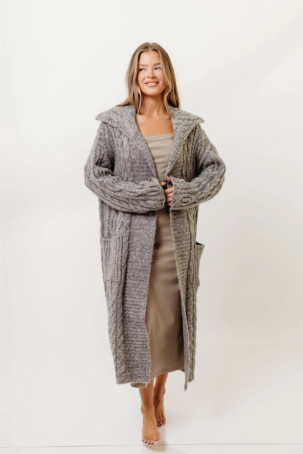Sandra Cable Knit Cardigan Jacket in Charcoal (Sign up for Restocks) Stylish Dress OdorResistantTreatment