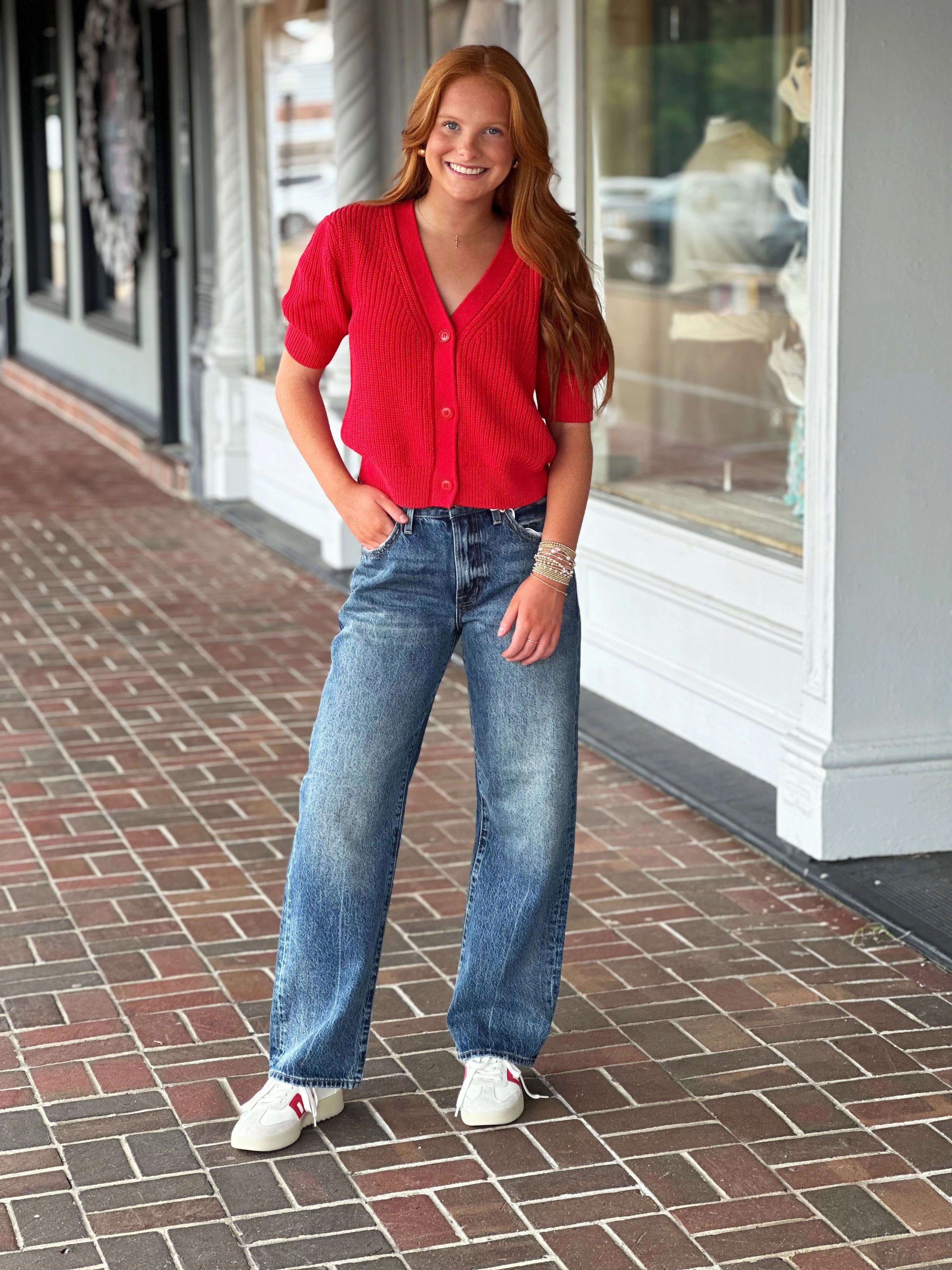 Steve Madden Janae Cardigan in Red Convertible Neckline MinimalistSilhouette