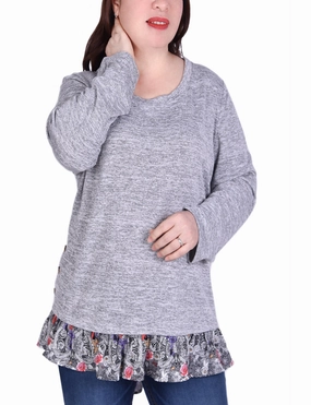 Simple Cut Long Sleeve Tunic Top With Ruffled Hem