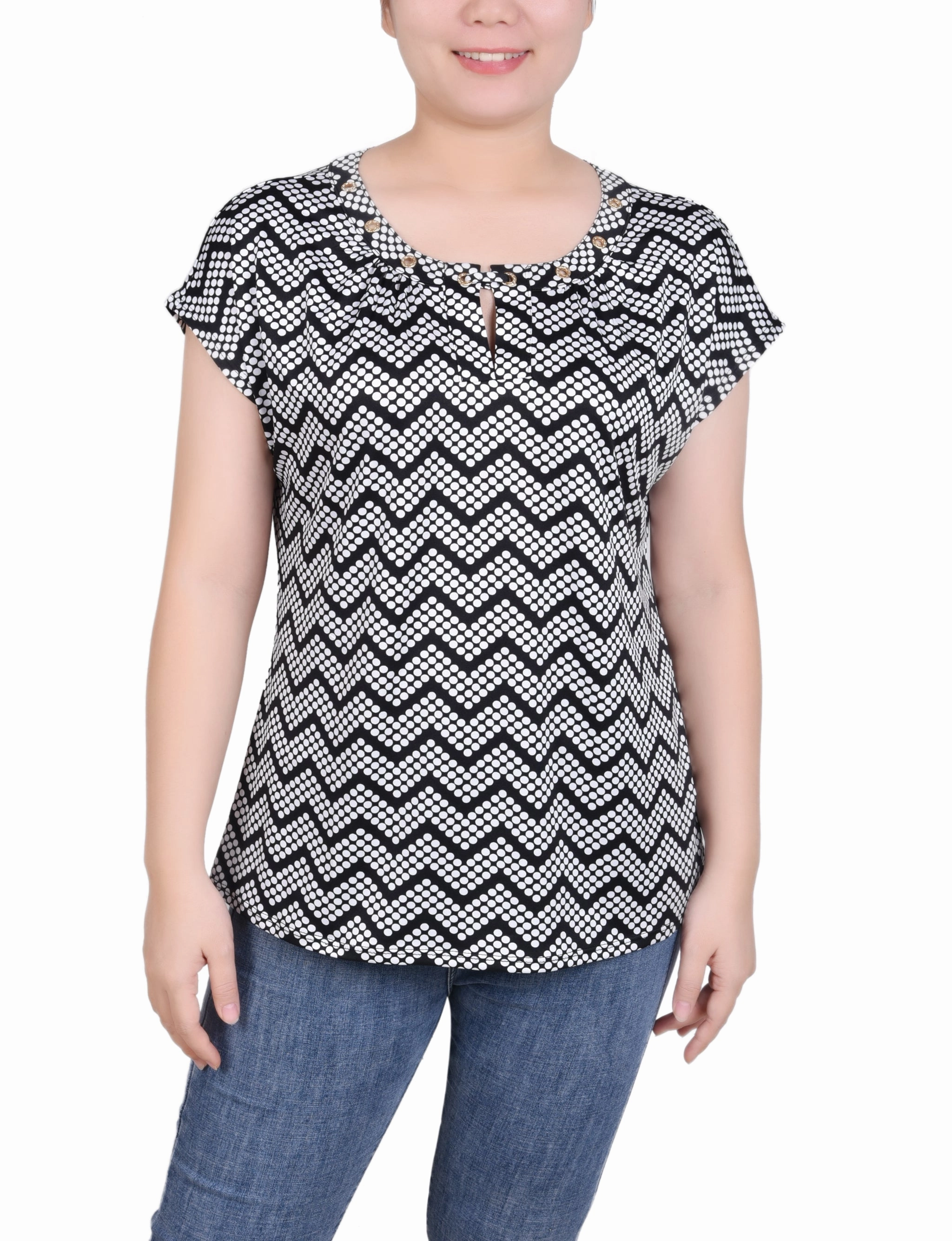 Extended Sleeve Top With Grommets CrossGrain Fabric VersatileLayering