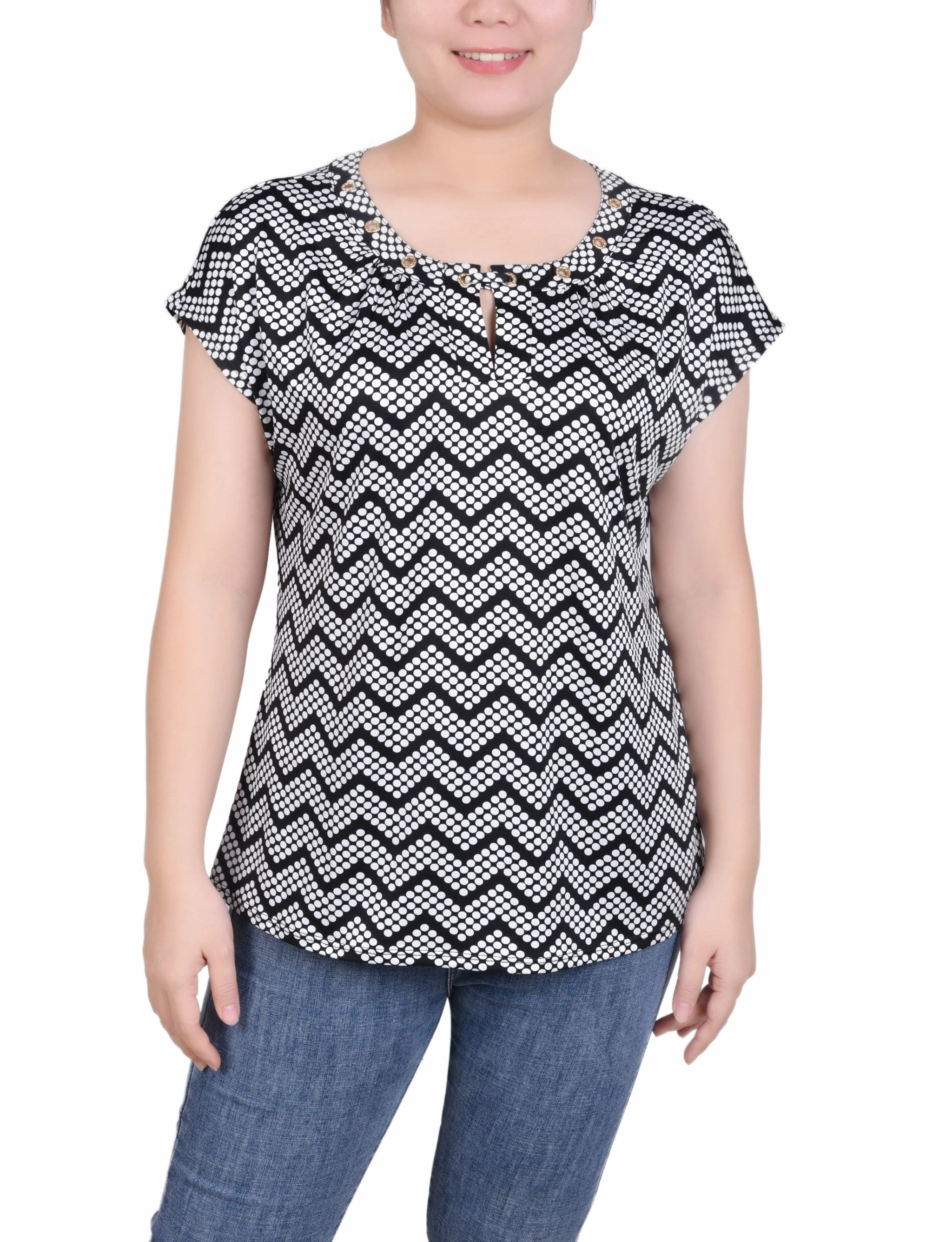 Compact Weave Fabric EcoFriendlyDye Extended Sleeve Top With Grommets
