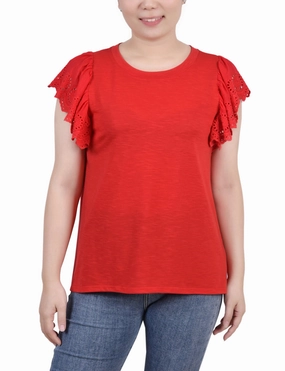 WrinkleFree Weave Flutter Sleeve Slub Knit Top