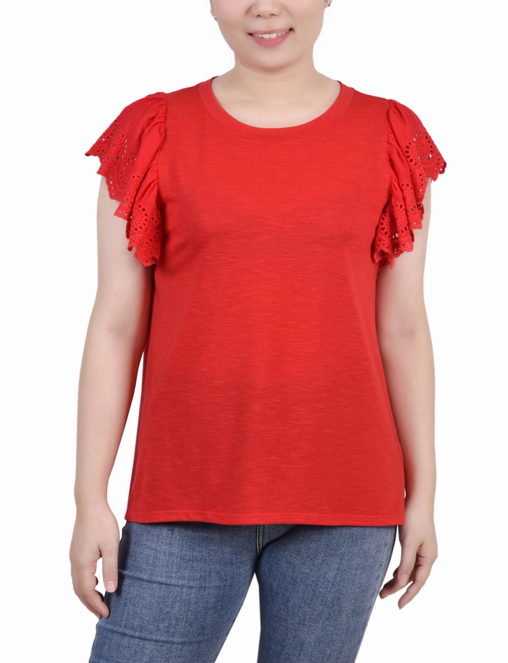 OEKOTEX Certified Fabric Flutter Sleeve Slub Knit Top