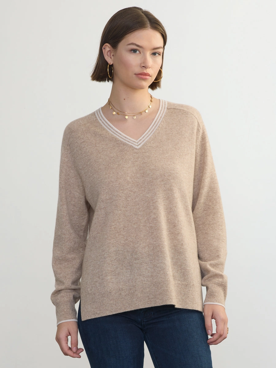 Double Stitched Seams AntiPill Texture BOYFRIEND CASHMERE VEE