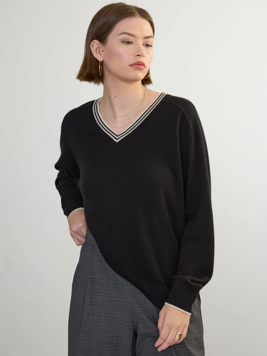 BOYFRIEND CASHMERE VEE Lightweight Knit Moisture Control Lining
