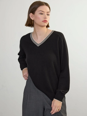 BOYFRIEND CASHMERE VEE Lightweight Knit Moisture Control Lining