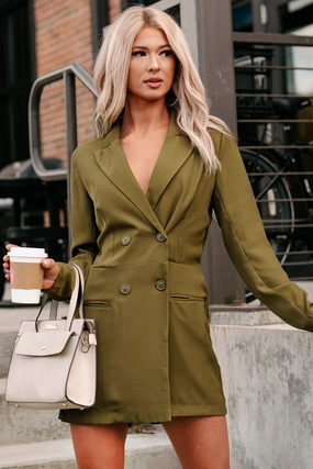 Cozy Stretch Fit Layered Style New Career Paths Blazer Romper (Olive)