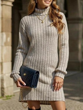 Bodycon Fit High-neck long-sleeved loose knit dress