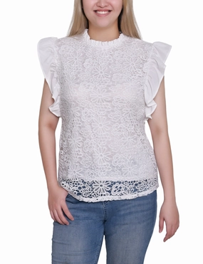 Printed top Petite Flutter Sleeve Lace Top