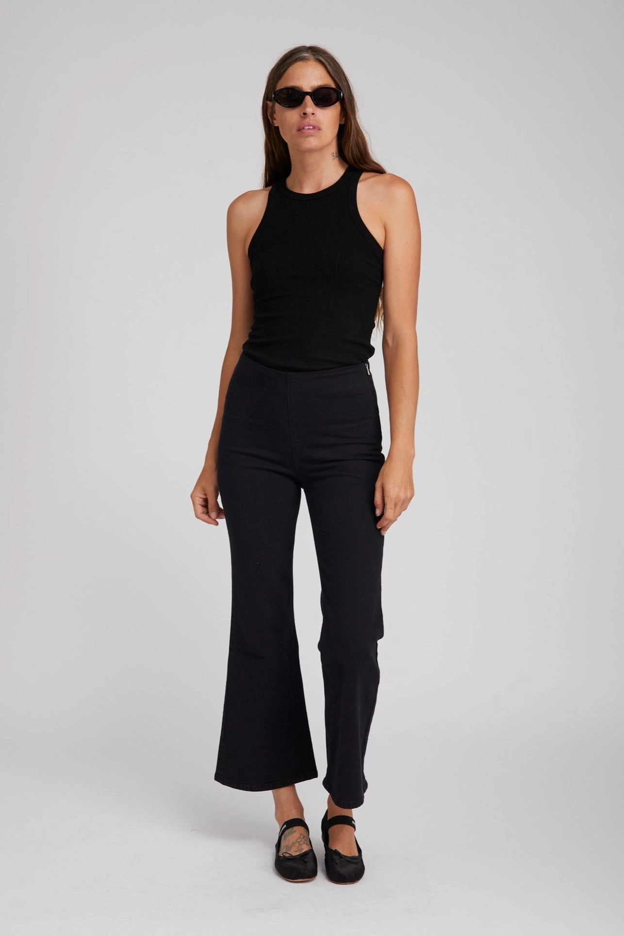 Stevie Crop Flare Denim Leggings BrushedInnerLining Classic Tank