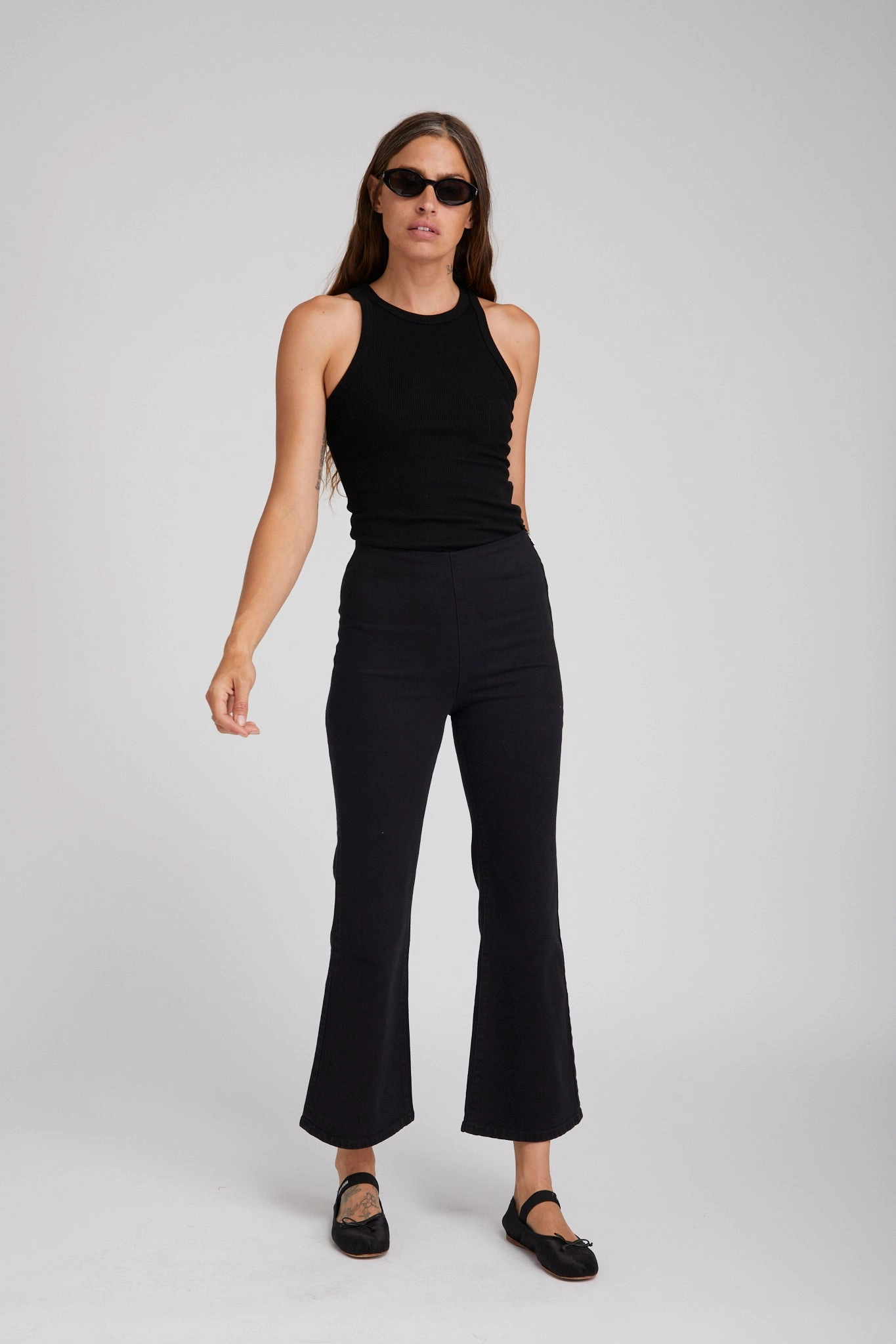 Stevie Crop Flare Denim Leggings Grid Back Panel