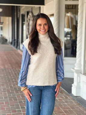 Flatlock Seams Sleeveless Sweater in Oatmeal