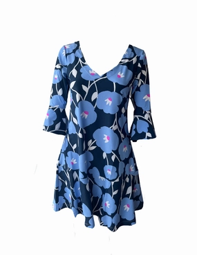 Love Blend Flirty Dress Pop Art Flower Navy