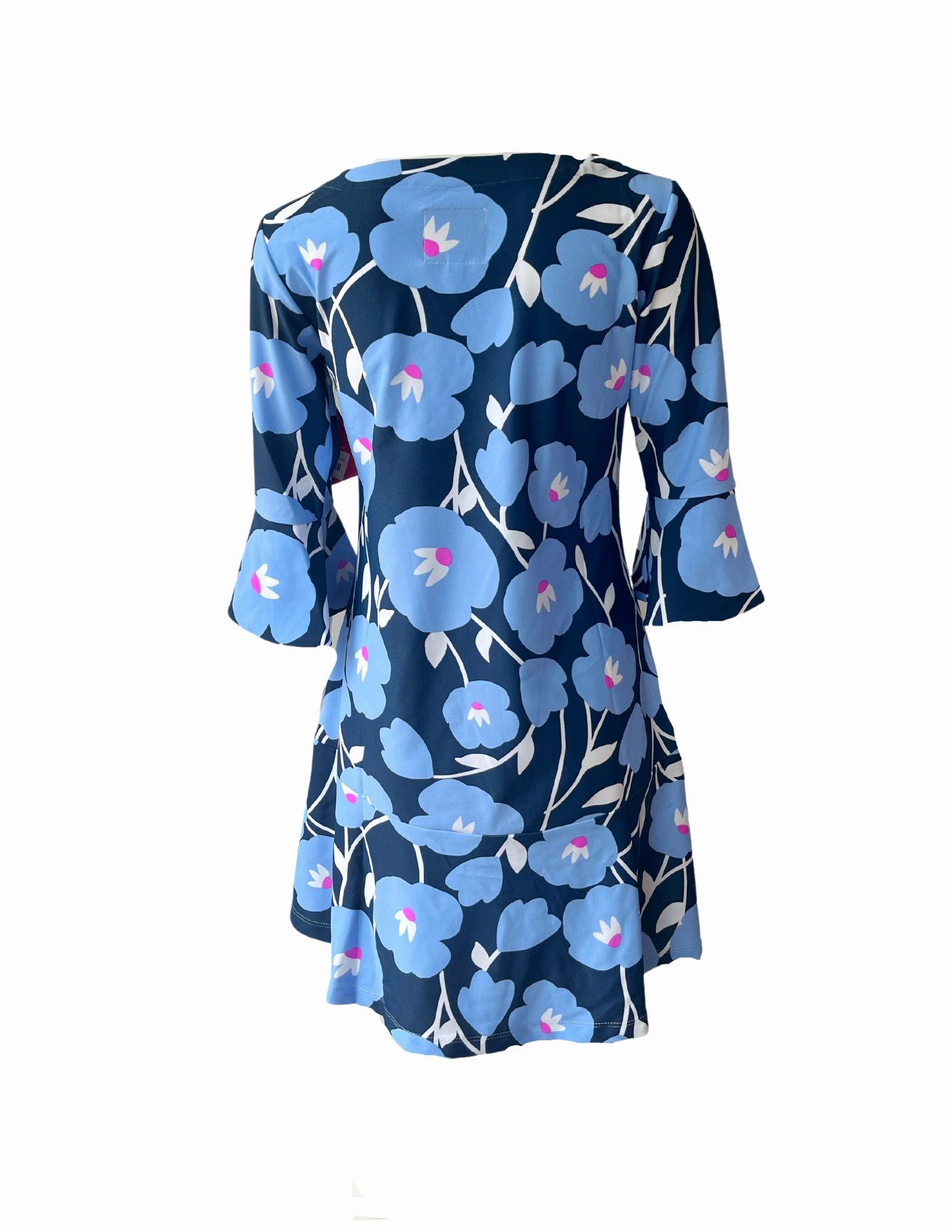 Breathable Flirty Dress Pop Art Flower Navy