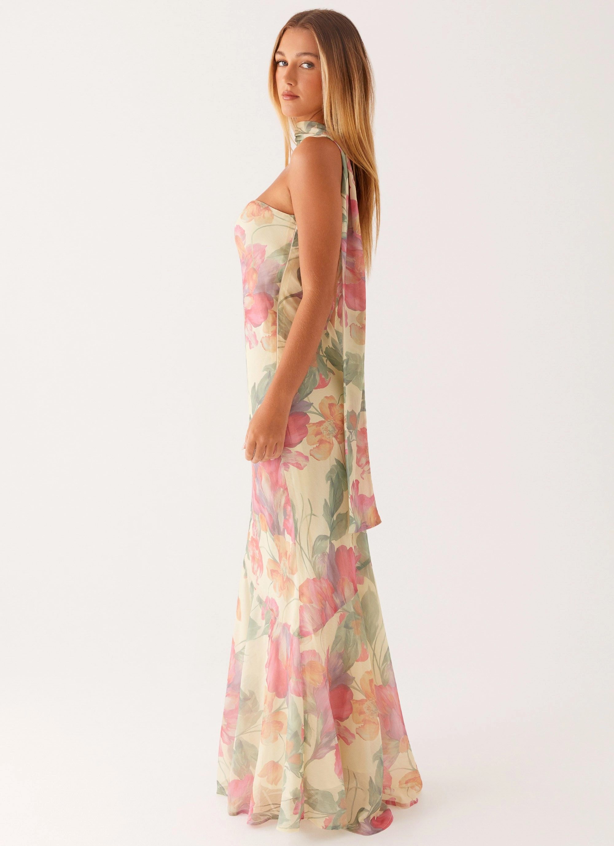 Soft Mesh Under The Pagoda Maxi Dress - Yellow Peony