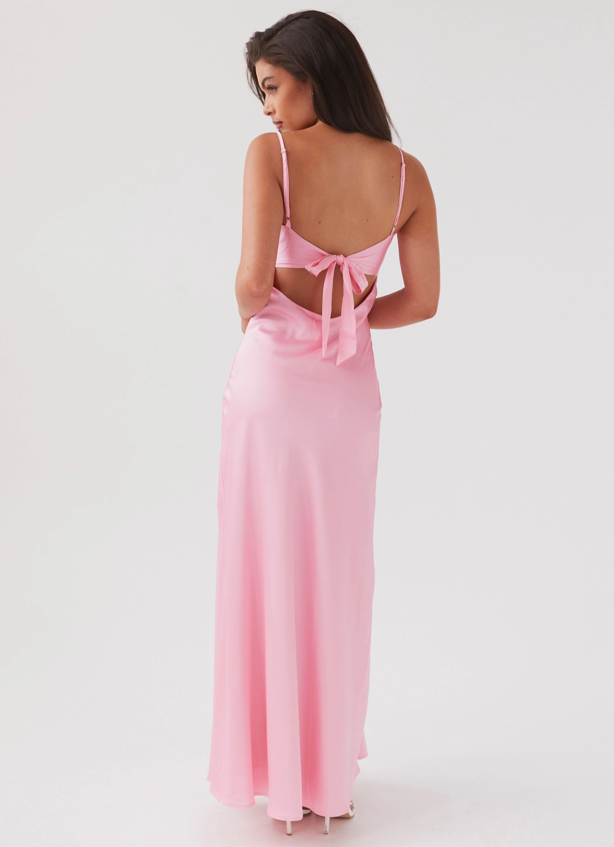 Flora Satin Maxi Dress - Candy Smooth Design Square-Neck