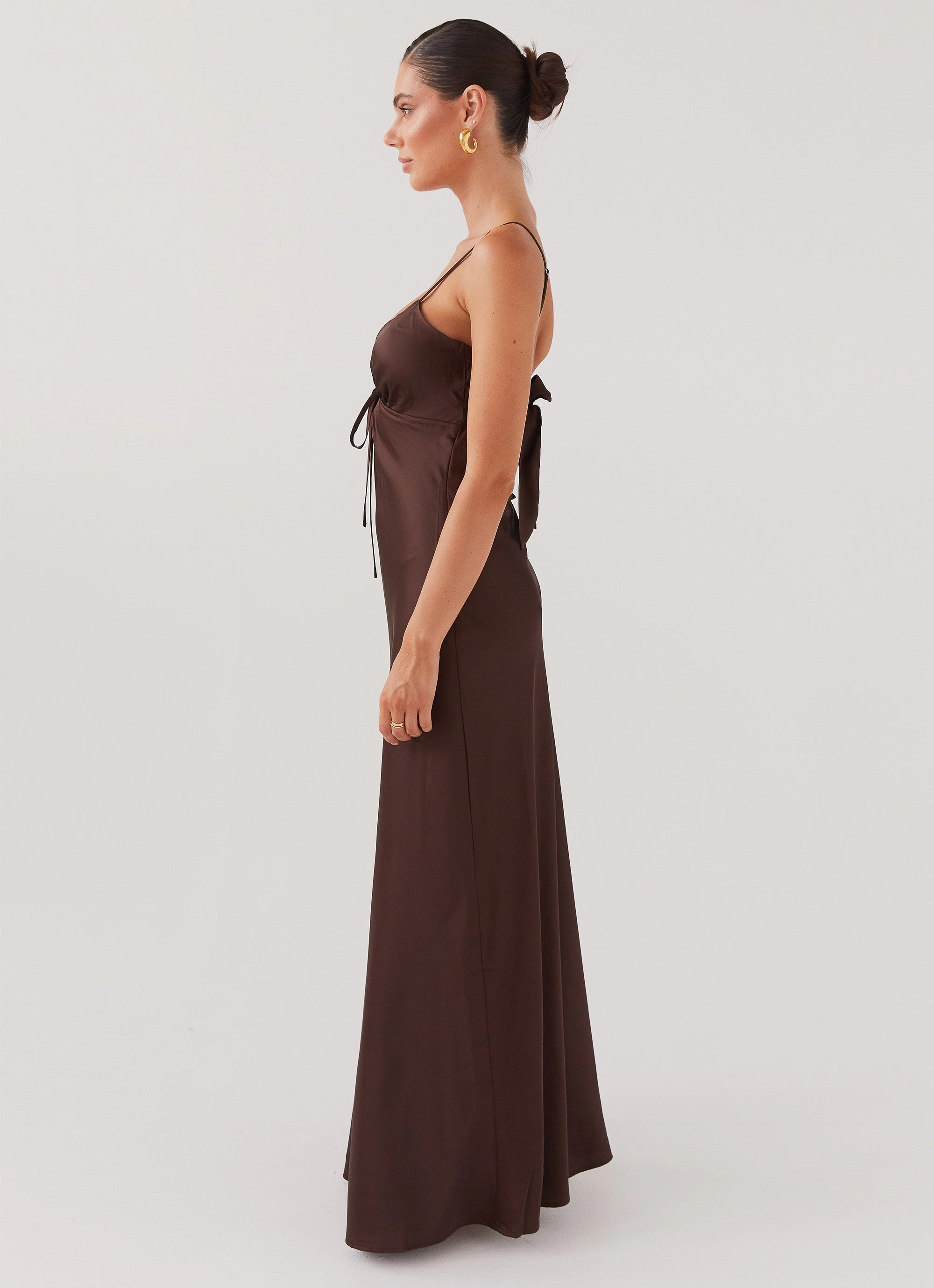 Flora Satin Maxi Dress - Chocolate Easy Layering