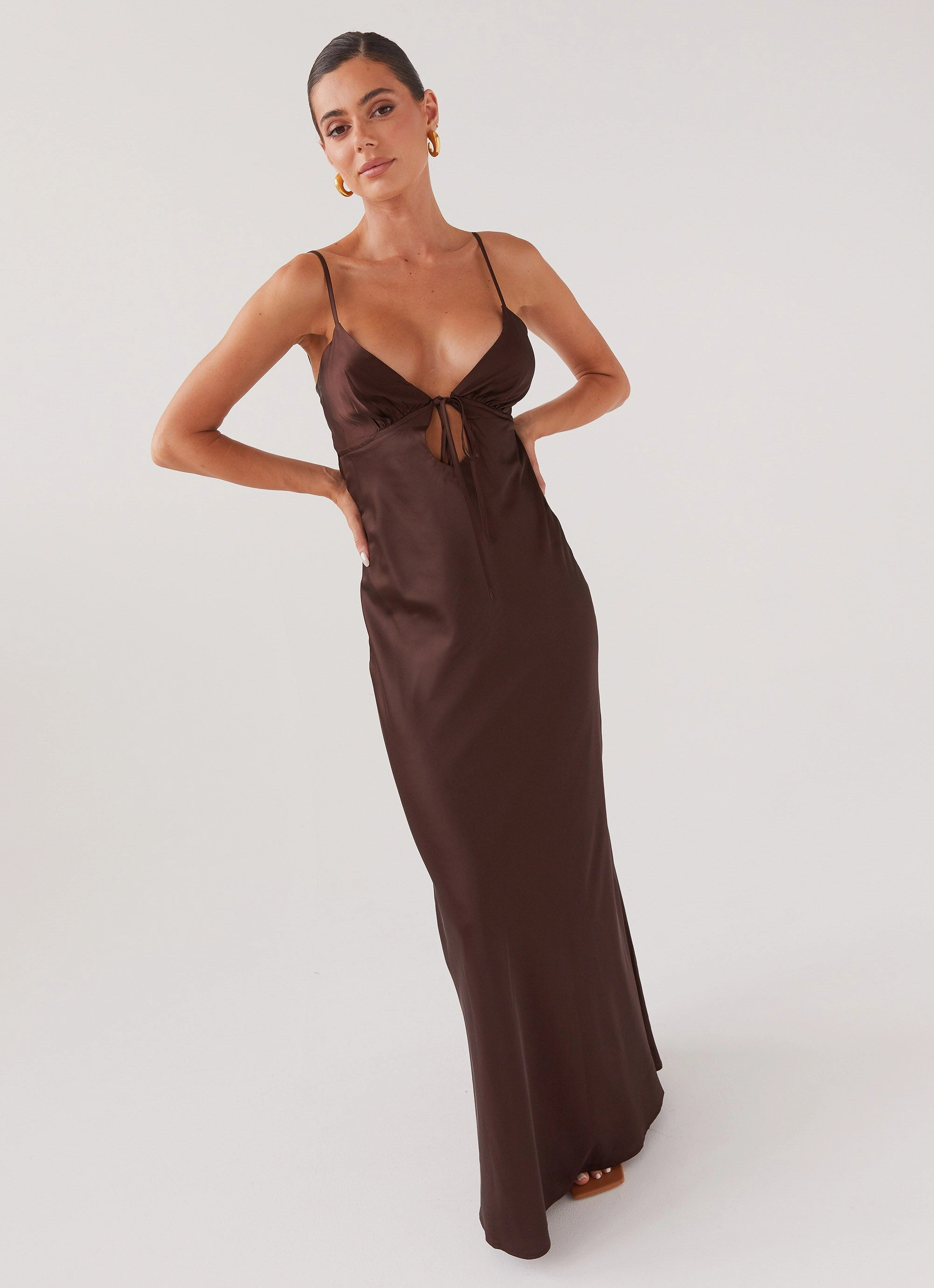 Flora Satin Maxi Dress - Chocolate Linen Vibe