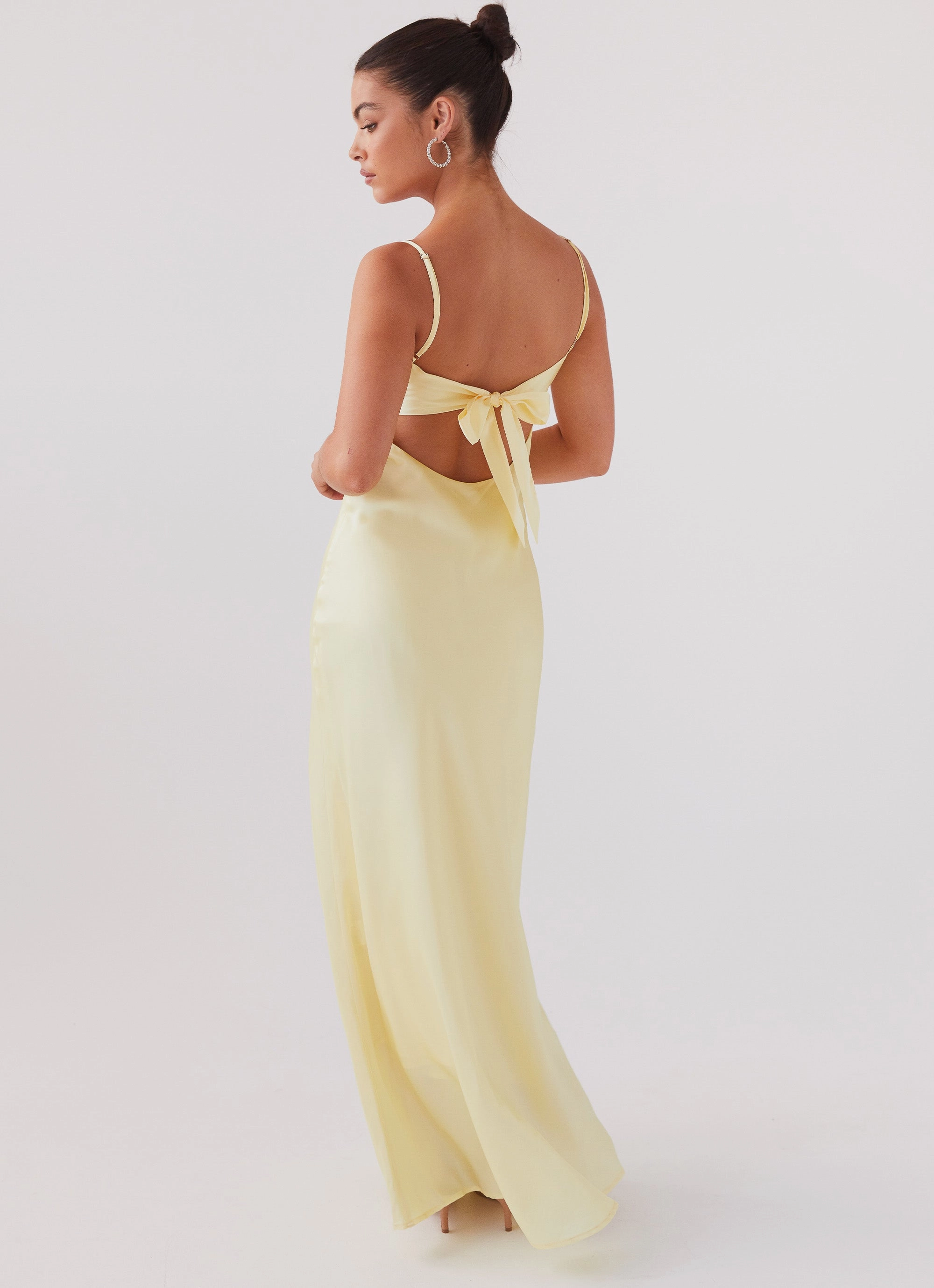 High Neck Flora Satin Maxi Dress - Lemon
