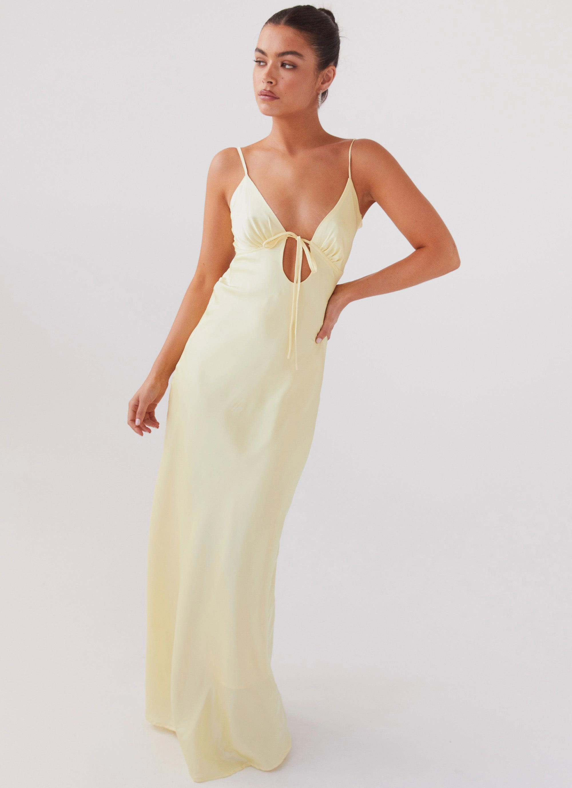Flora Satin Maxi Dress - Lemon Body Ease Breathable Comfort Wear
