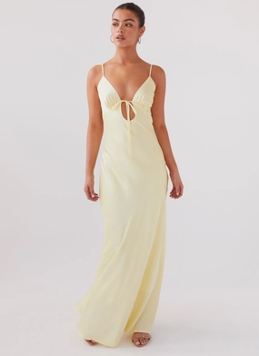 Flora Satin Maxi Dress - Lemon Vibrant evening gown Linen Chic