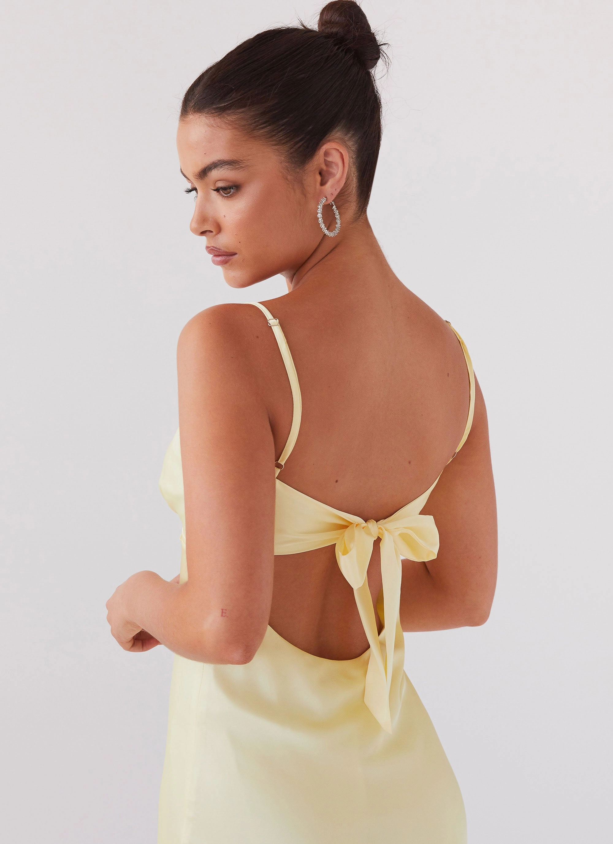 Flora Satin Maxi Dress - Lemon Bold Look Family Warm