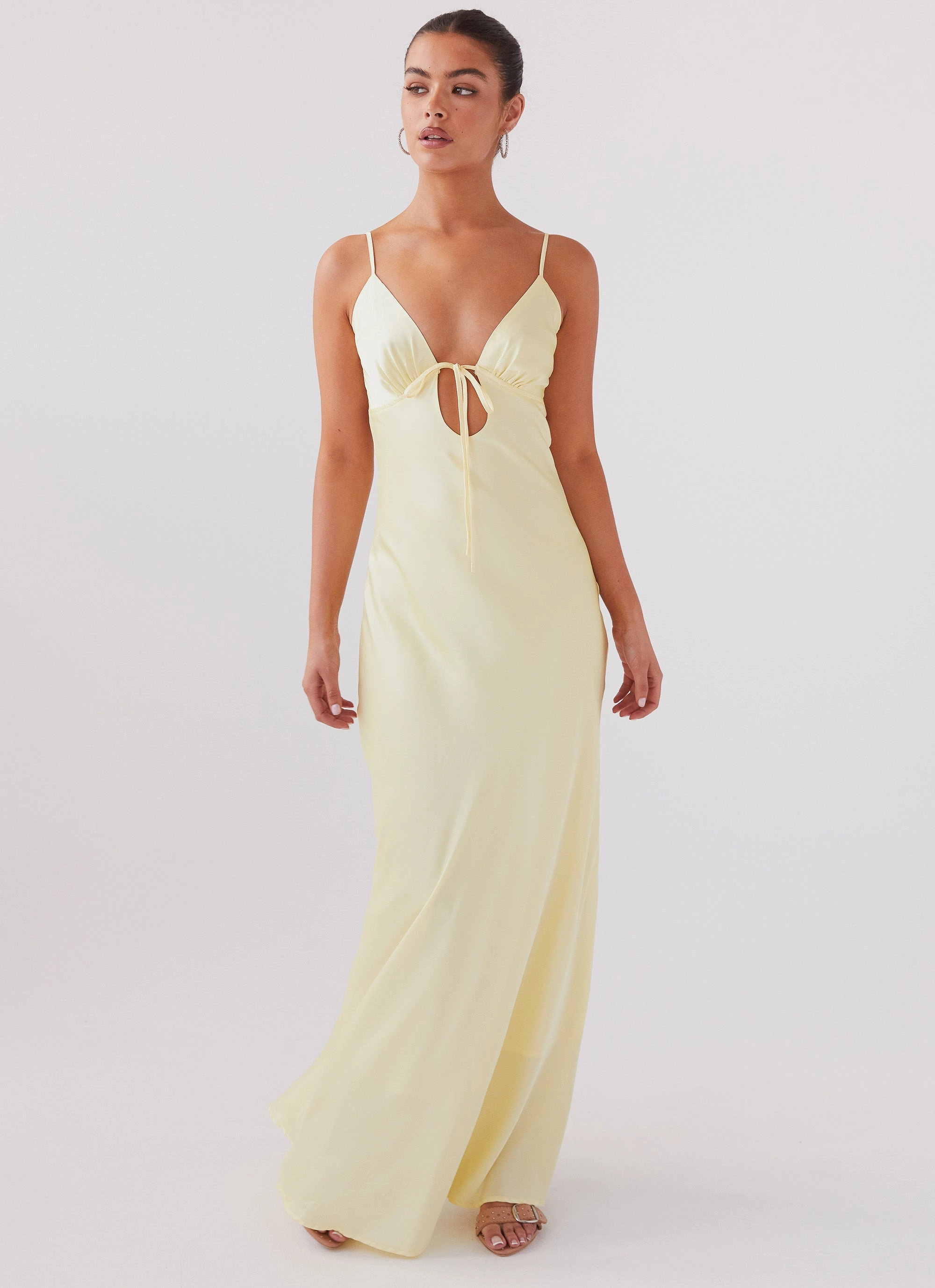 Flora Satin Maxi Dress - Lemon Vibrant evening gown Linen Chic