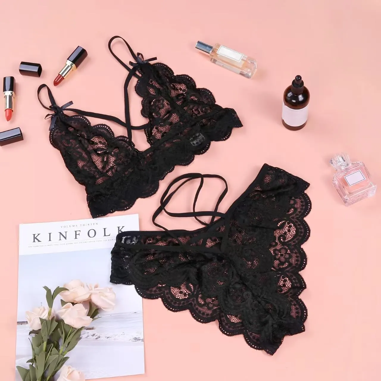 Floral Lace Lingerie Set, Red sexy lingerie for women naughty outfits