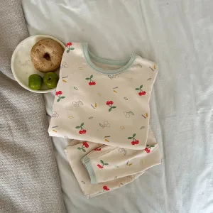 Floral Print Long Sleeves Warm Little Boys/Girls Winter Pajamas Set